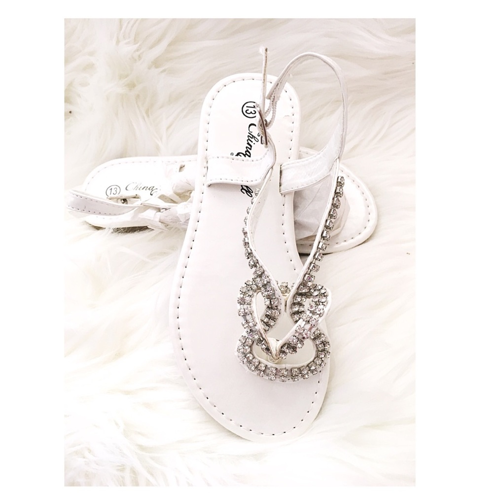 China Doll White Diamond Knot Girls Sandal Size 13